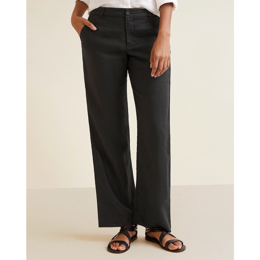 Garnet Hill 100% European Linen Trousers Size 4 Black Straight Leg Pants
